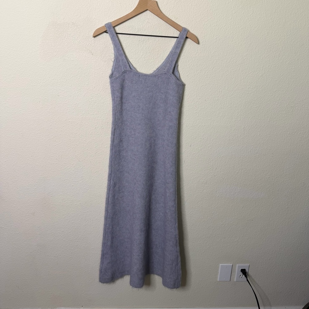 NWT Zara Wool‎ Alpaca Beaded Strappy Dress Gray Sleeves Midi Tank Women’s Size S - Picture 5 of 7